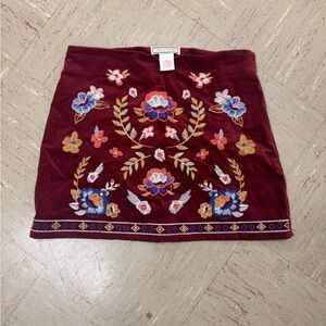 Flying Tomato Burgundy Floral Embroidered Mini Skirt